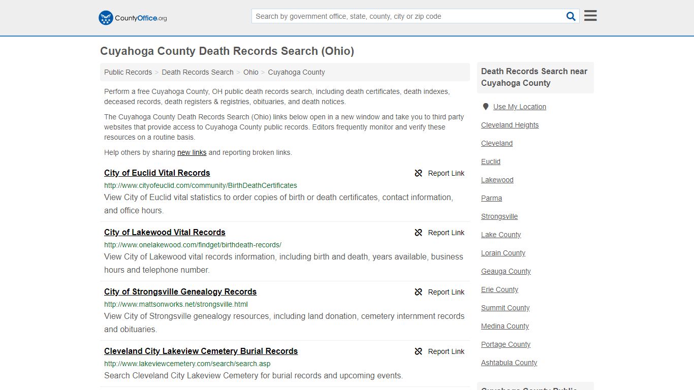 Death Records Search - Cuyahoga County, OH (Death ...