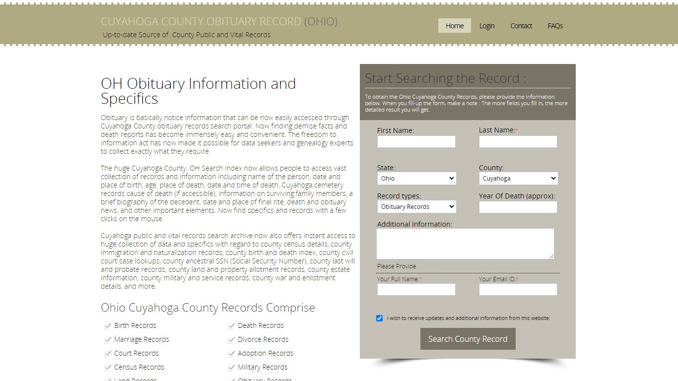 Cuyahoga County, Ohio Obituary Death Notice Index