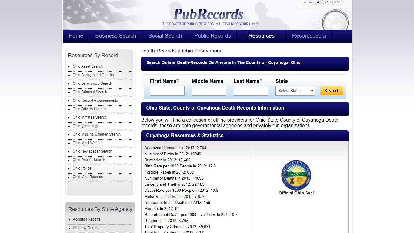 Cuyahoga County, Ohio Death Records