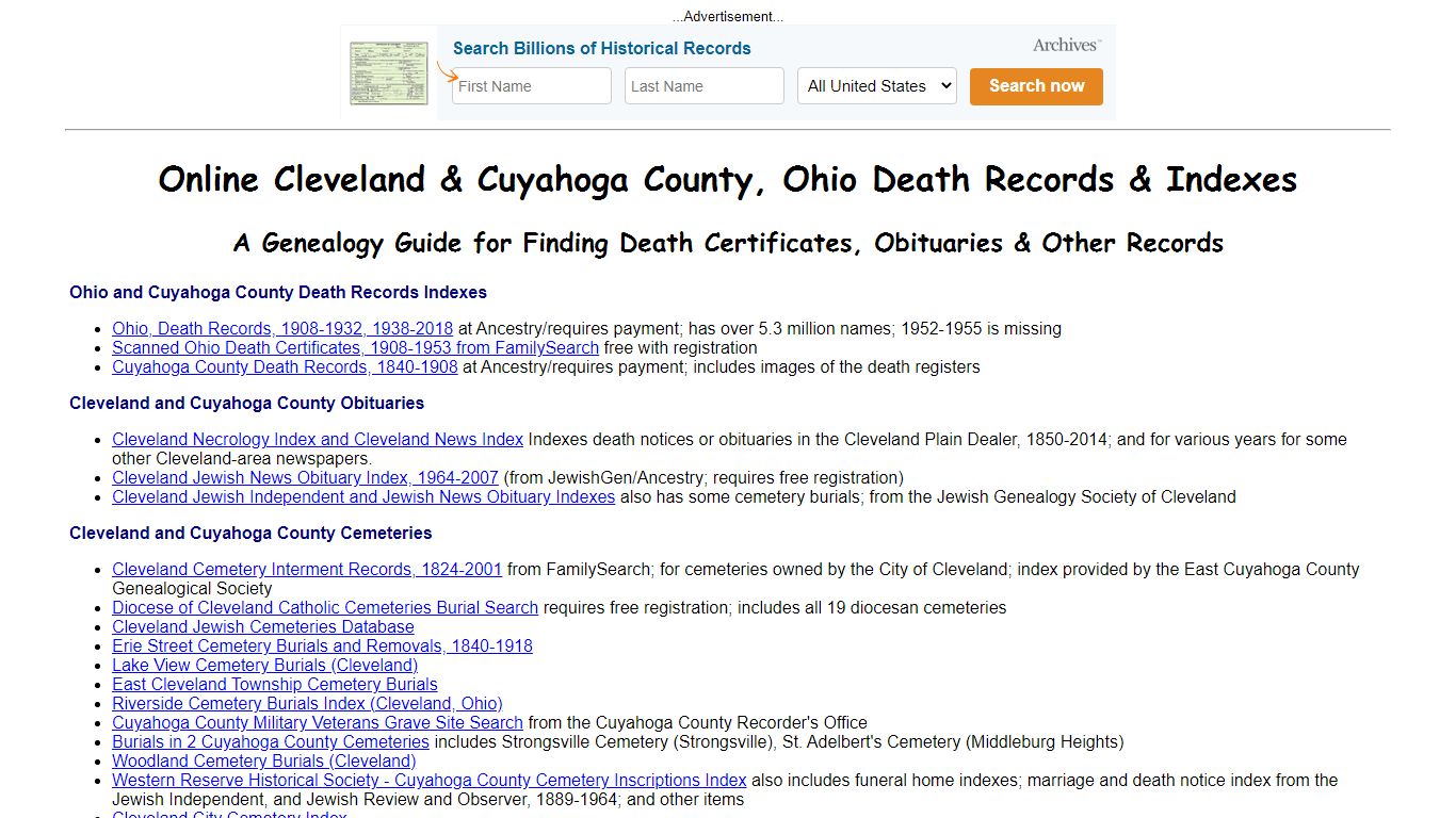 Online Cleveland & Cuyahoga County, Ohio Death Records ...