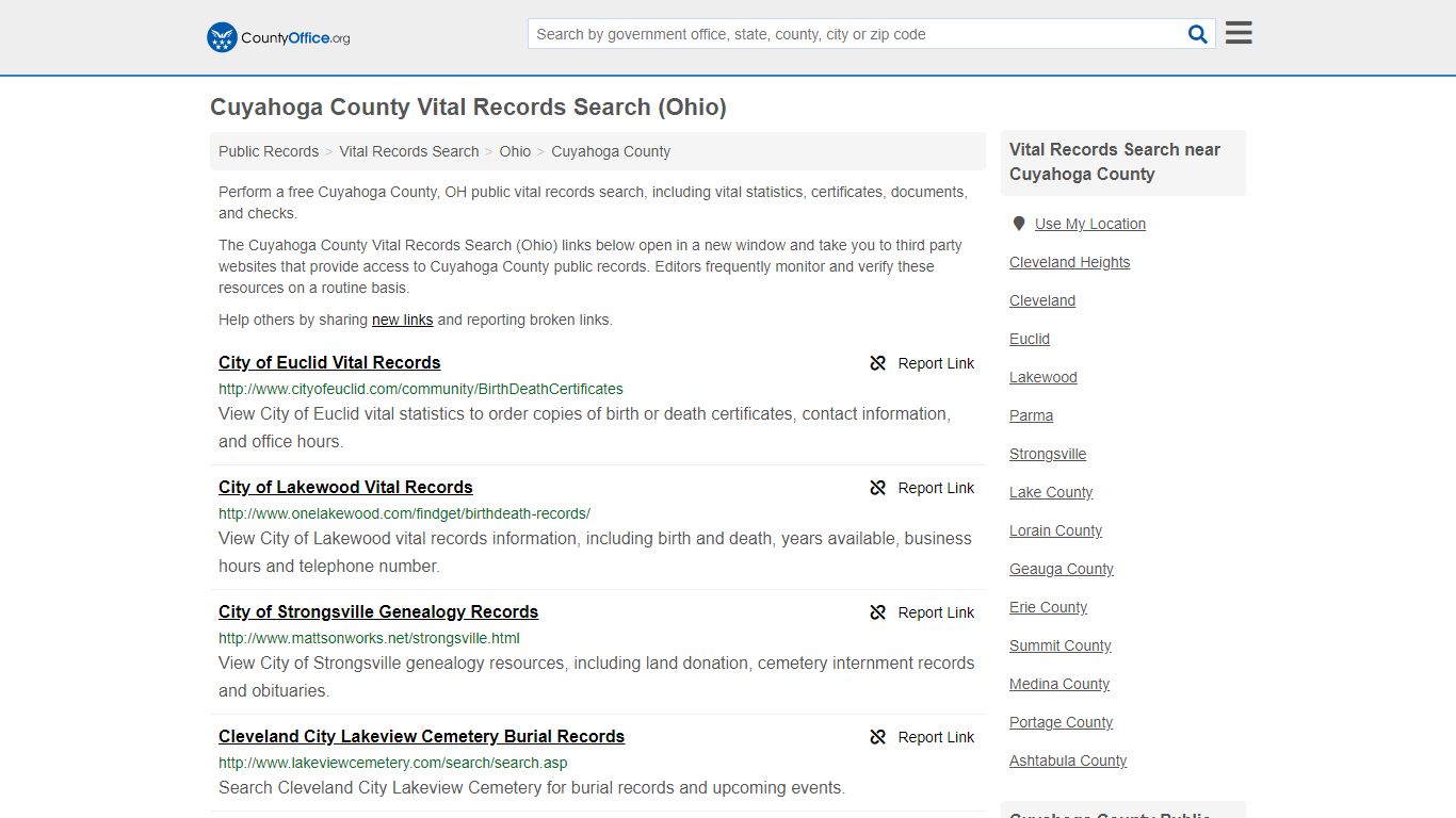 Vital Records Search - Cuyahoga County, OH (Birth, Death ...